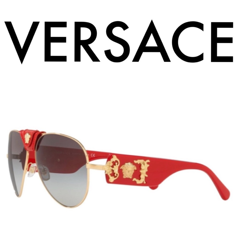VERSACE NWT UNISEX RED GOLD MEDUSA SUNGLASSES WITH CASE BOX AND BOOKLET